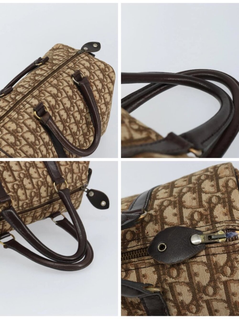 Christian Dior Trotter Canvas Boston Bag Beige Gold Auth 151623 - Picture 16 of 16